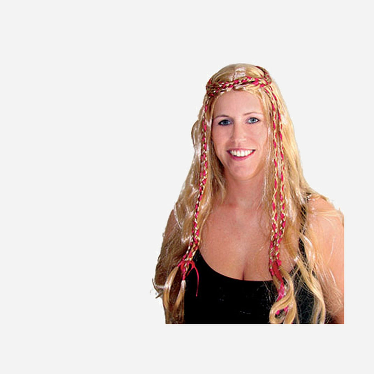 Perruque cheveux longs avec tresses blond