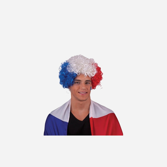 Perruque afro moyenne Bleu Blanc Rouge France