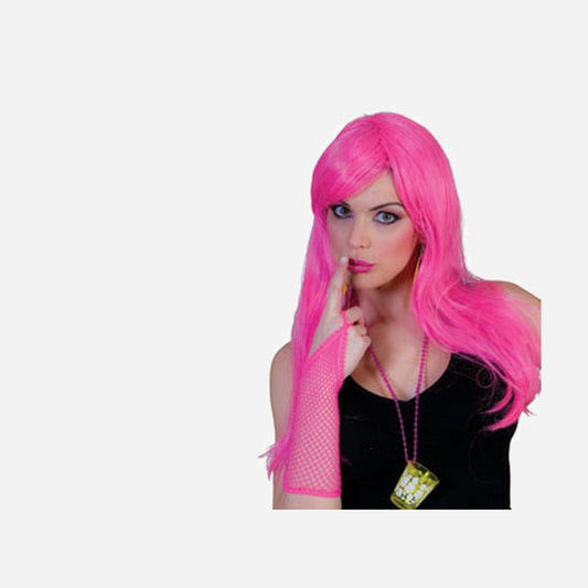 Perruque cheveux longs Diva rose