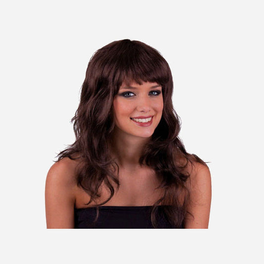 Perruque cheveux longs ondulés brun