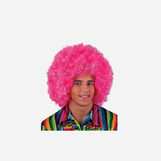 Perruque afro maxi rose pink avec fils argent