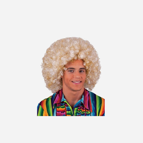 Perruque afro maxi blanc avec fils or