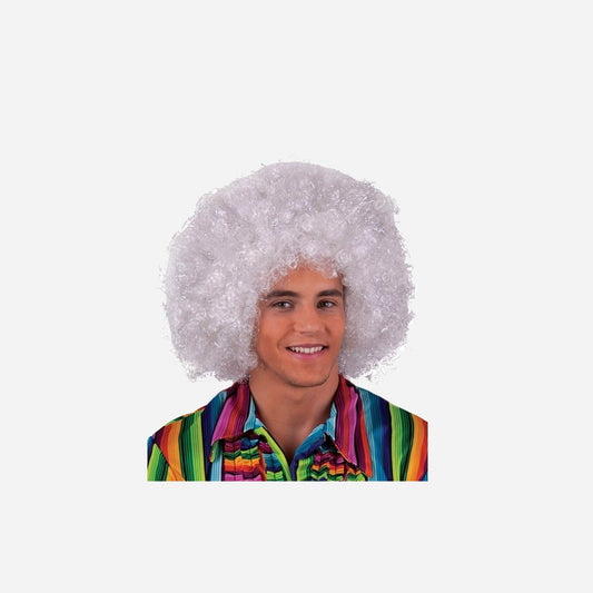 Perruque afro maxi blanc avec fils argent