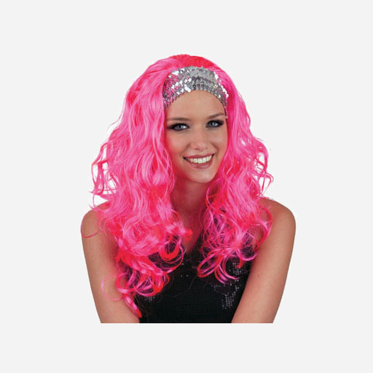 Perruque cheveux longs gogo danseuse rose