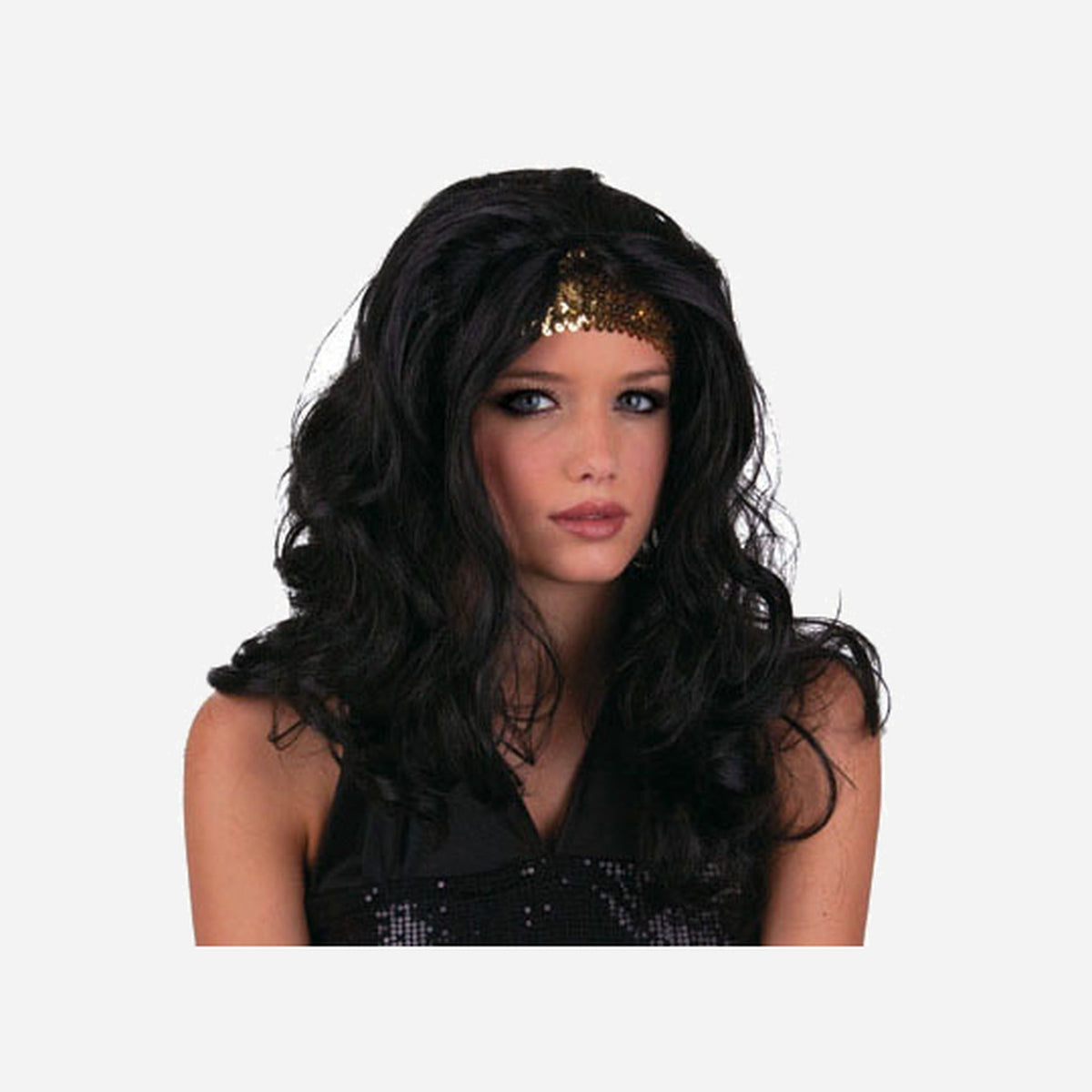 Perruque cheveux longs gogo danseuse noir & or