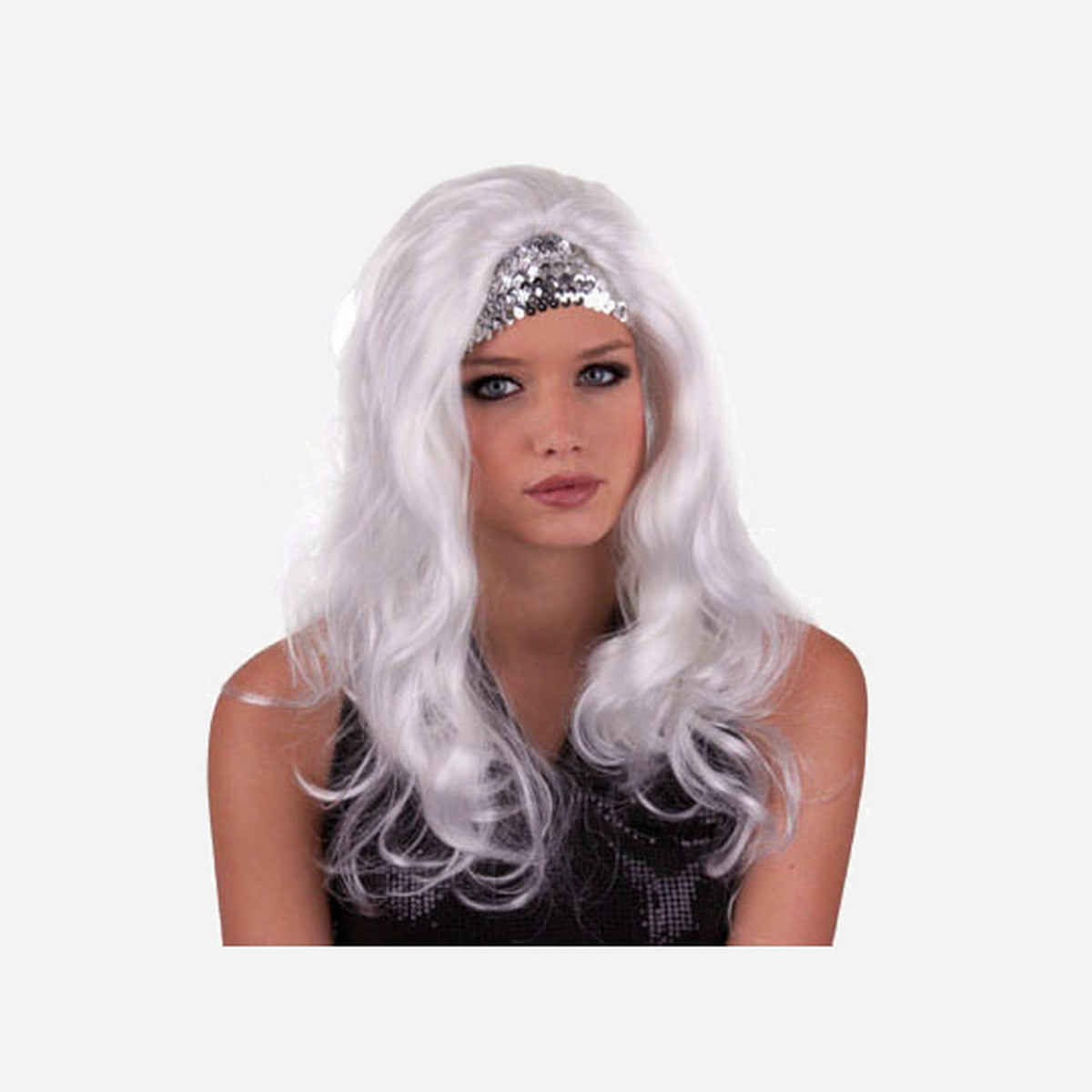 Perruque cheveux longs gogo danseuse blanc