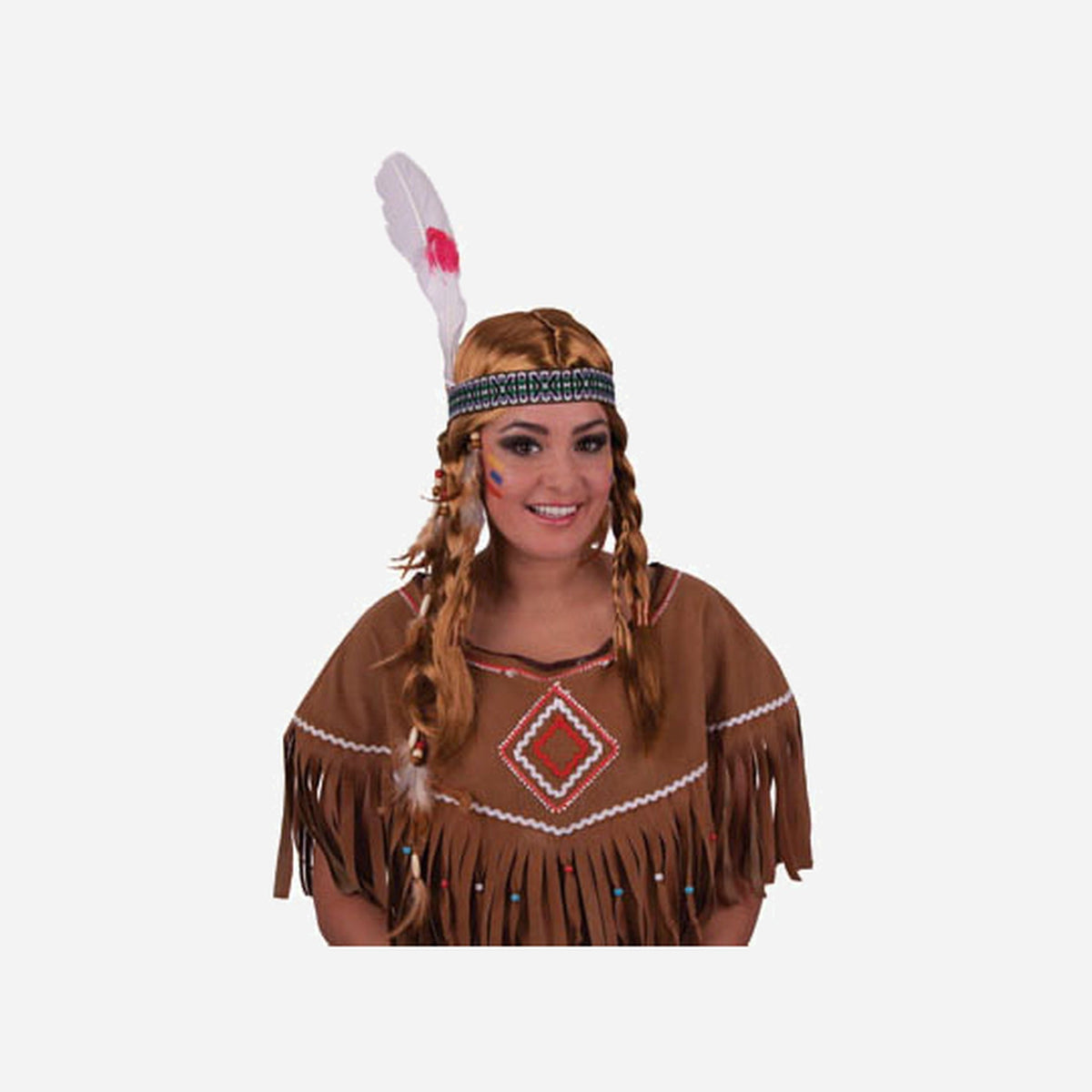 Perruque indienne 2 nattes & bandeau avec plume