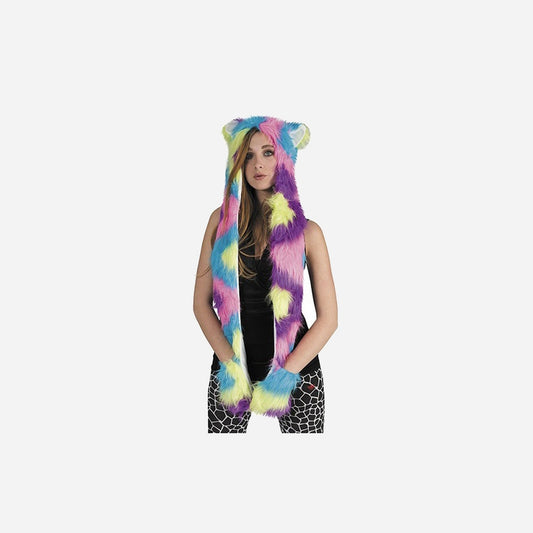 Bonnet peluche avec longs côtés et poches rainbow 90 cm