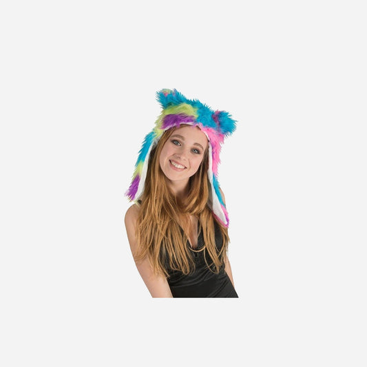 Bonnet peluche avec oreilles multicolore