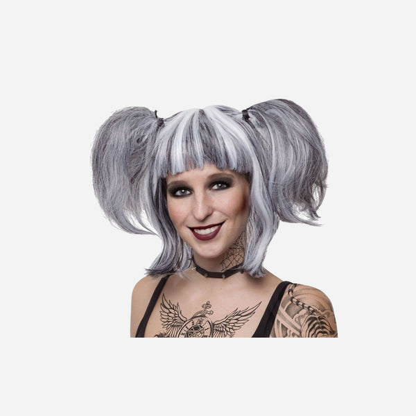 Perruque Manga gothique gris blanc adulte