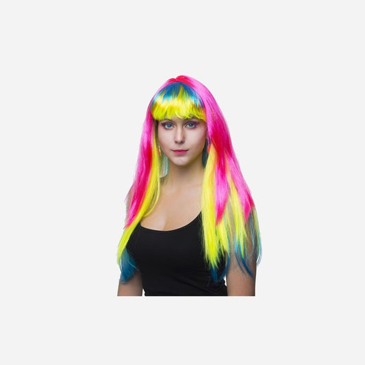 Perruque cheveux longs rainbow arc en ciel