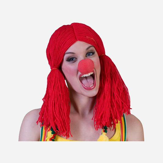 Perruque de clown en laine femme rouge