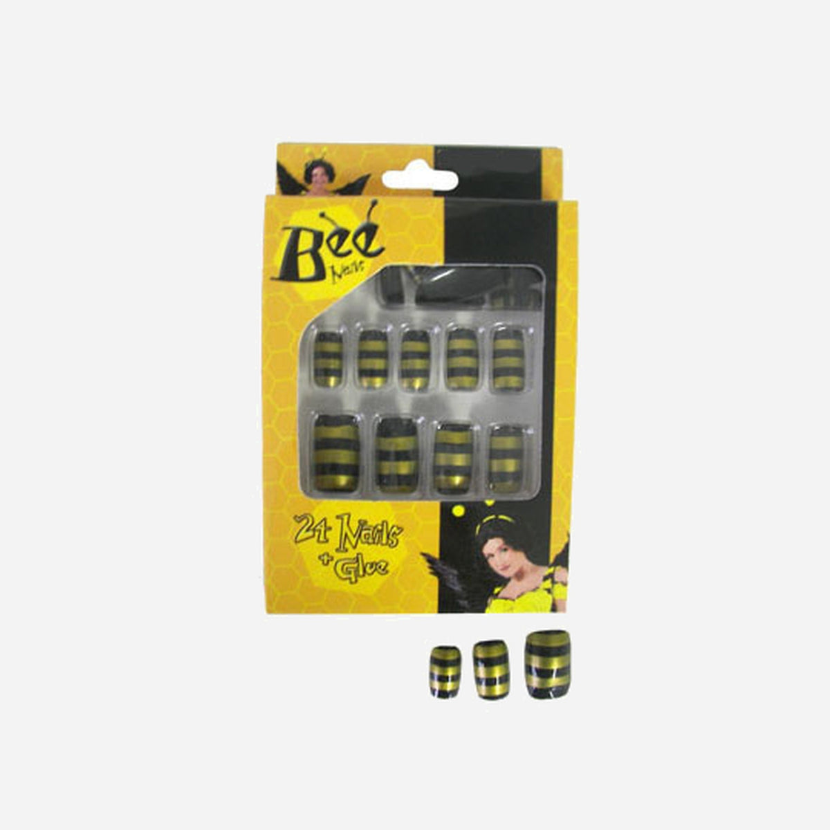 Lot de 24 faux ongles abeille jaune & noir
