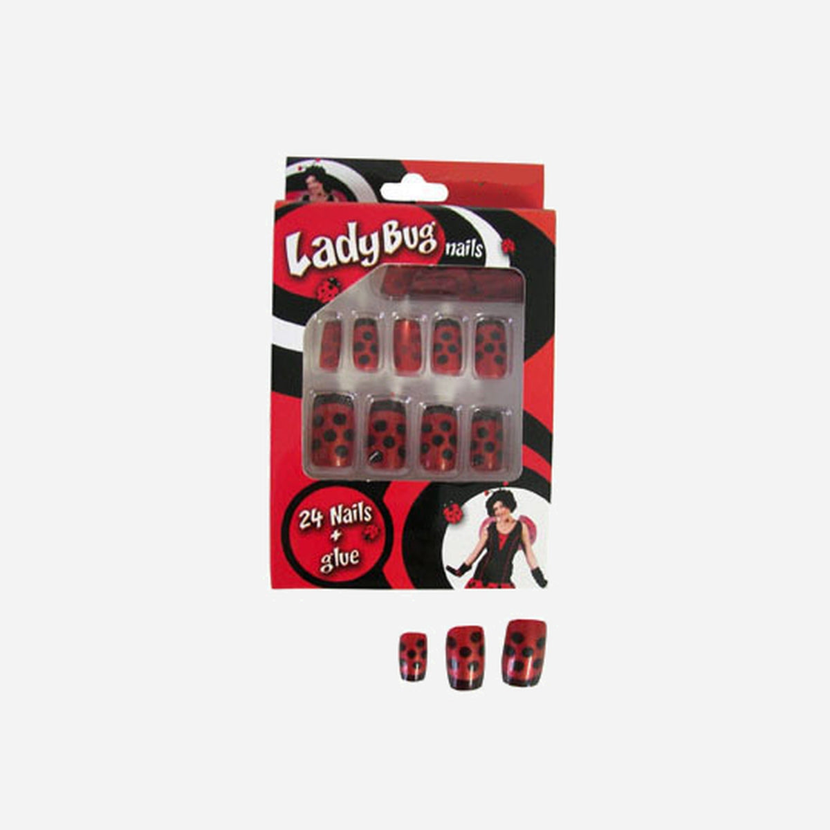 Lot de 24 faux ongles coccinelle rouge & noir
