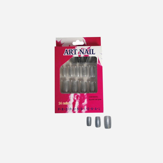Lot de 24 faux ongles à paillettes argent