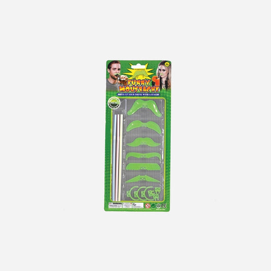 Lot de 3 pailles et 6 moustaches fluo avec kit de fixation