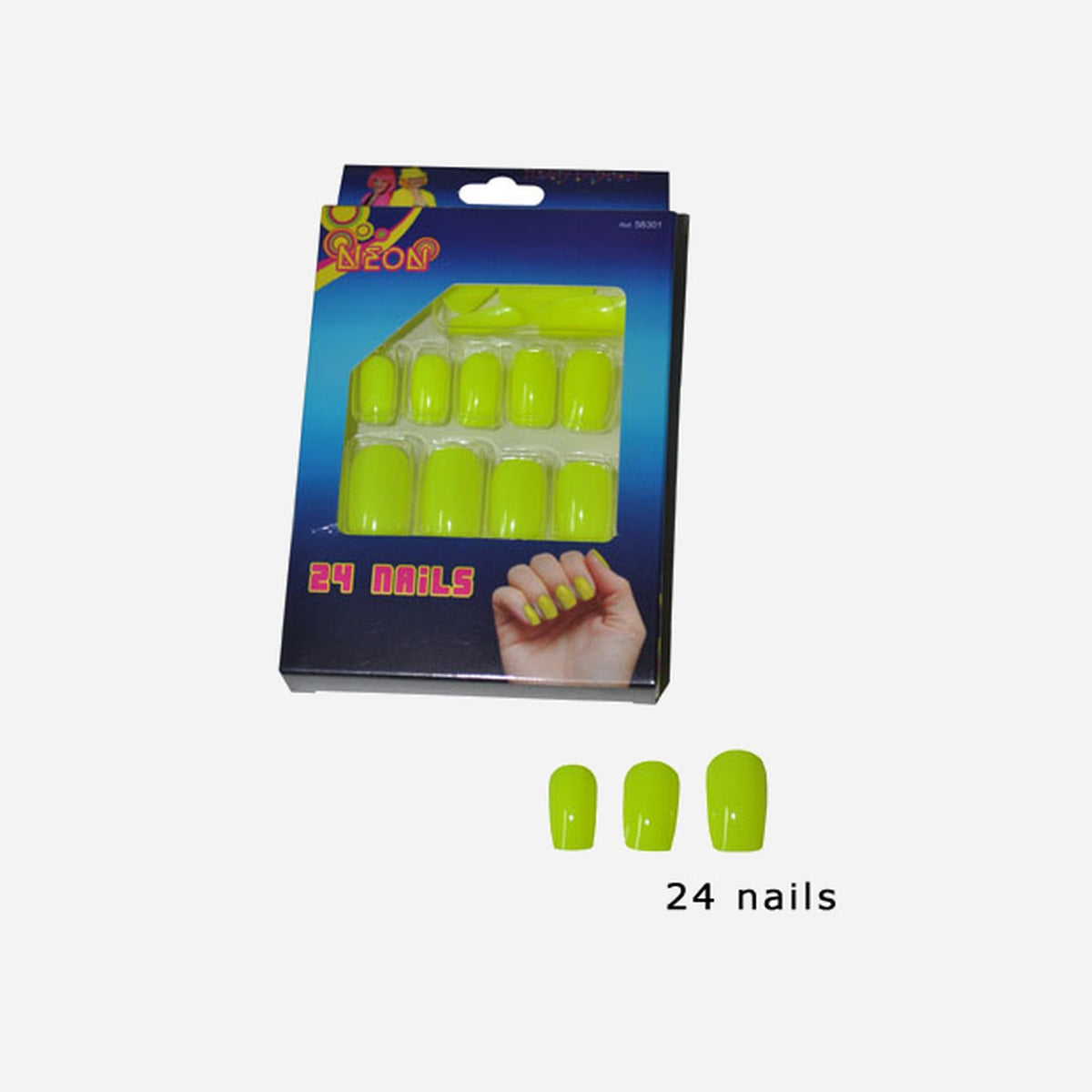 Lot de 24 faux ongles jaune fluo neon