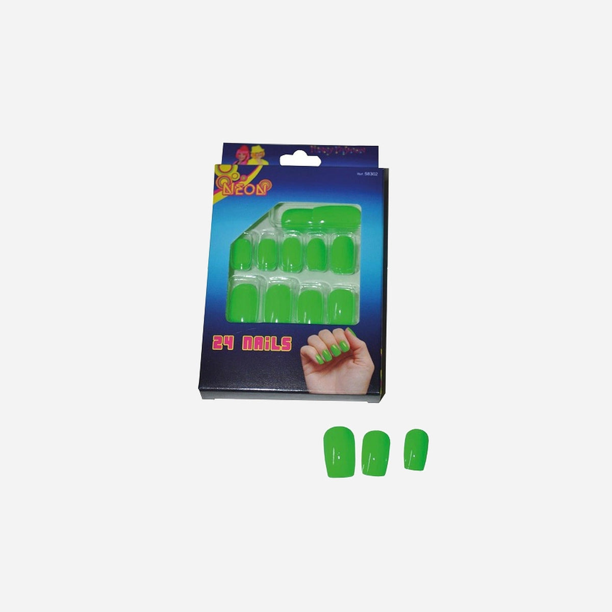 Lot de 24 faux ongles vert fluo neon