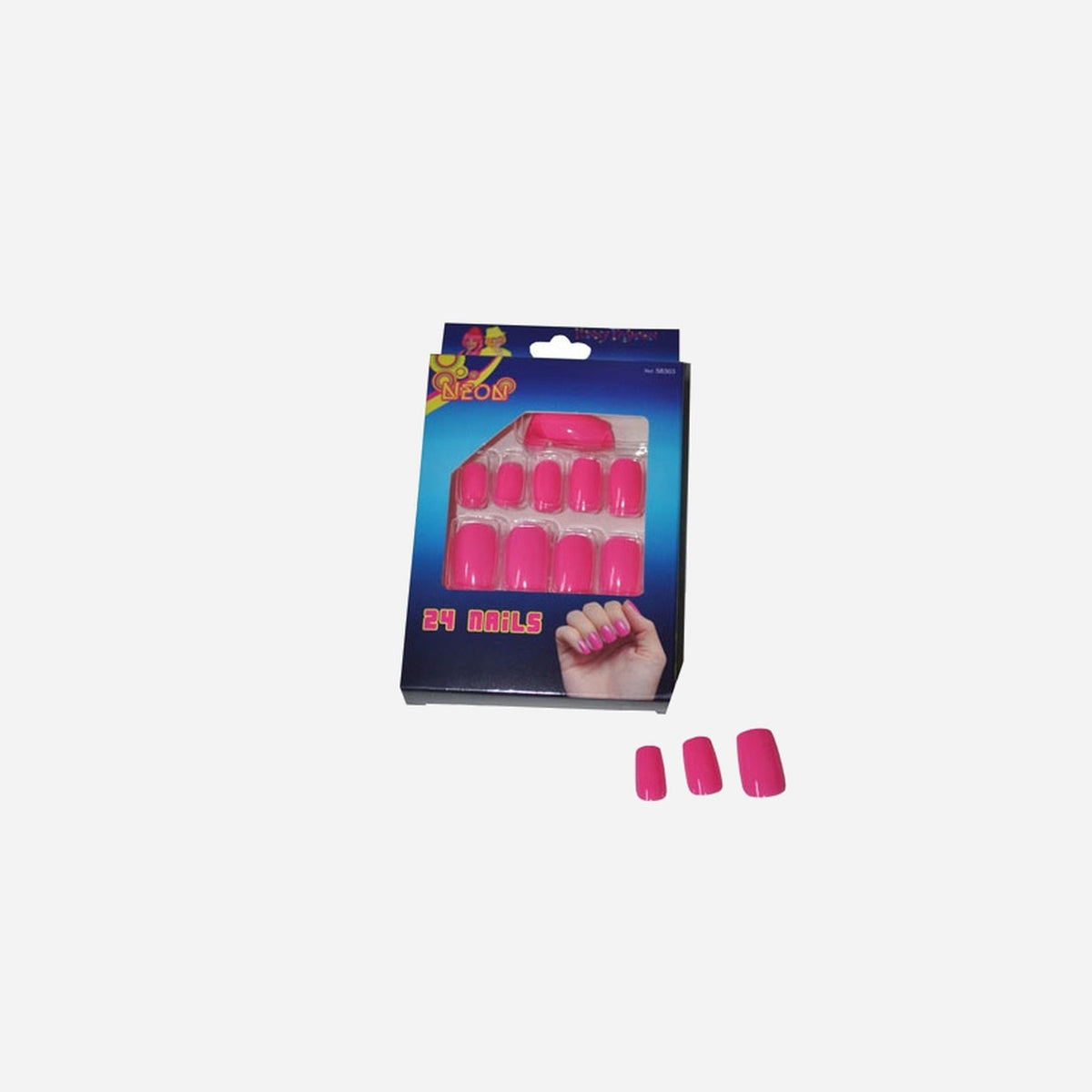 Lot de 24 faux ongles rose fluo neon