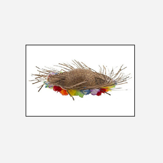 Chapeau Tahiti Hawaï à fleurs et franges