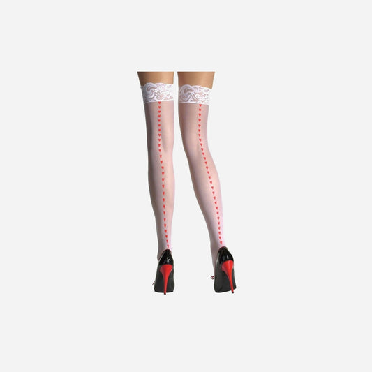 Paire de bas blanc avec coeurs rouge et dentelle