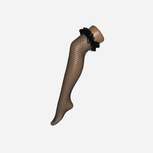 Paire de bas pour femme à résille noir & dentelles