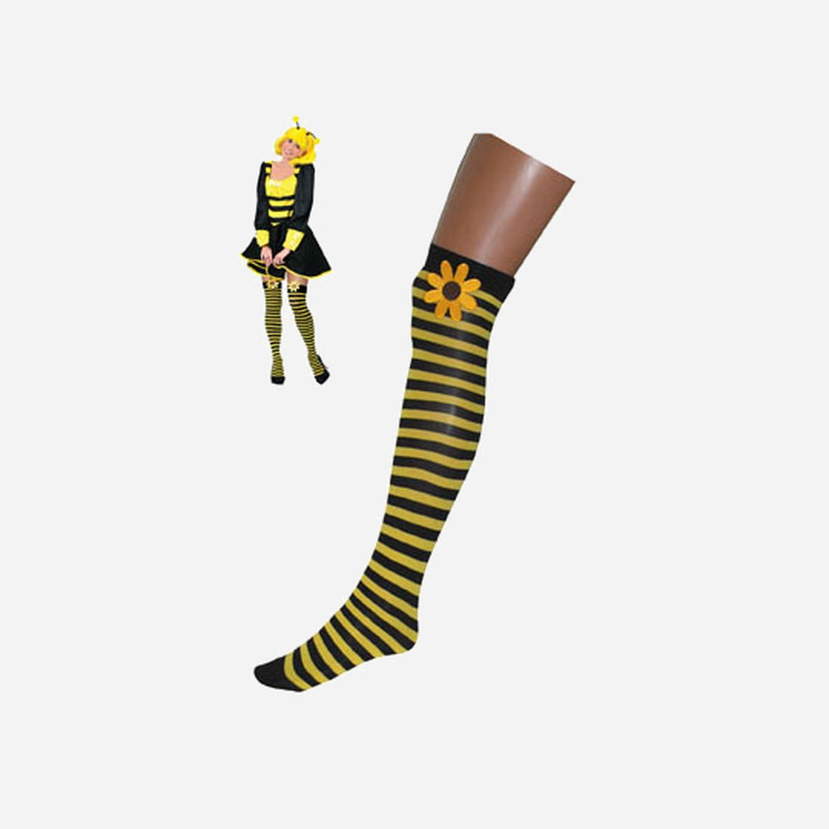 Paire de bas abeille avec fleur jaune et noir 63 cm