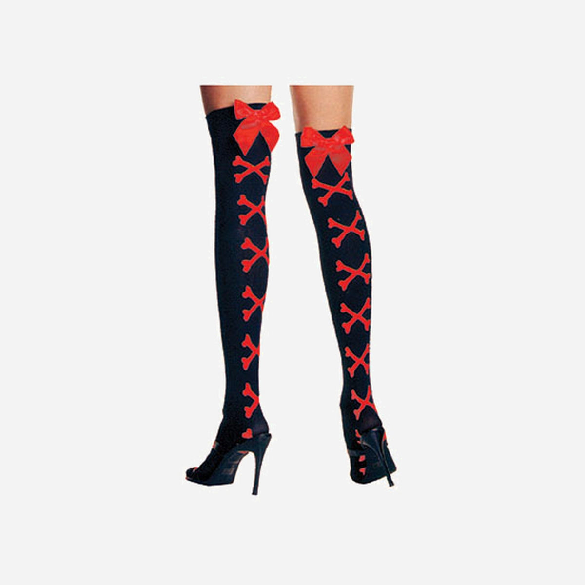 Paire de bas noir avec os & noeud papillon rouge