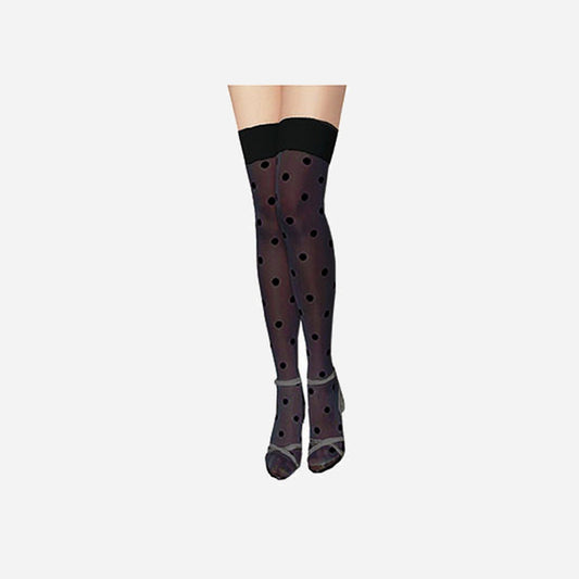 Paire de bas pour femme noir à pois noir