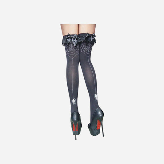 Paire de bas pour femme toile d'araignée & noeud papillon noir