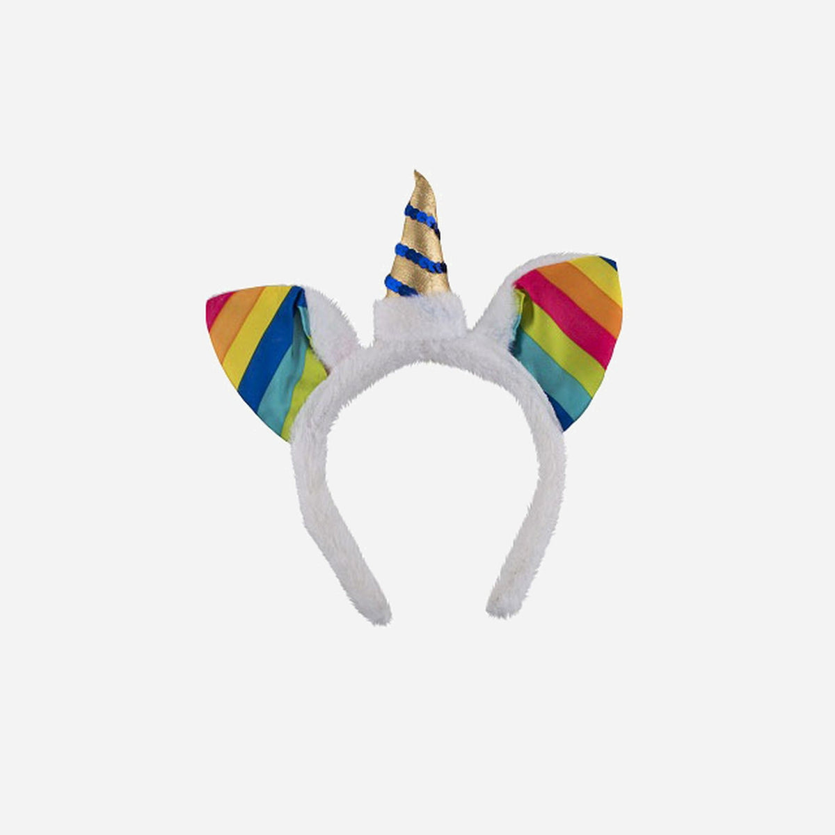 Serre-tête licorne rainbow et fourrure blanche
