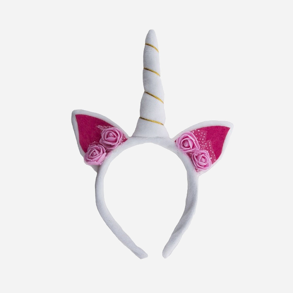 Serre-tête licorne blanc avec fleurs roses