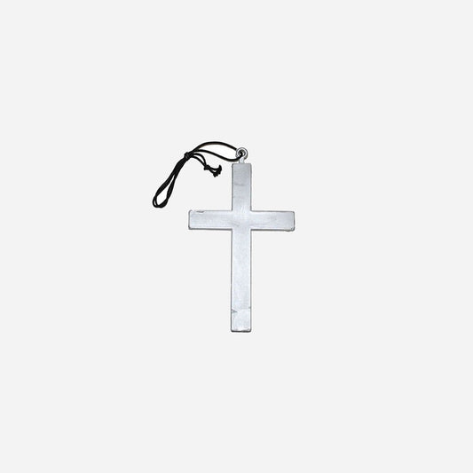 Collier croix en plastique argent 23 cm fantaisie