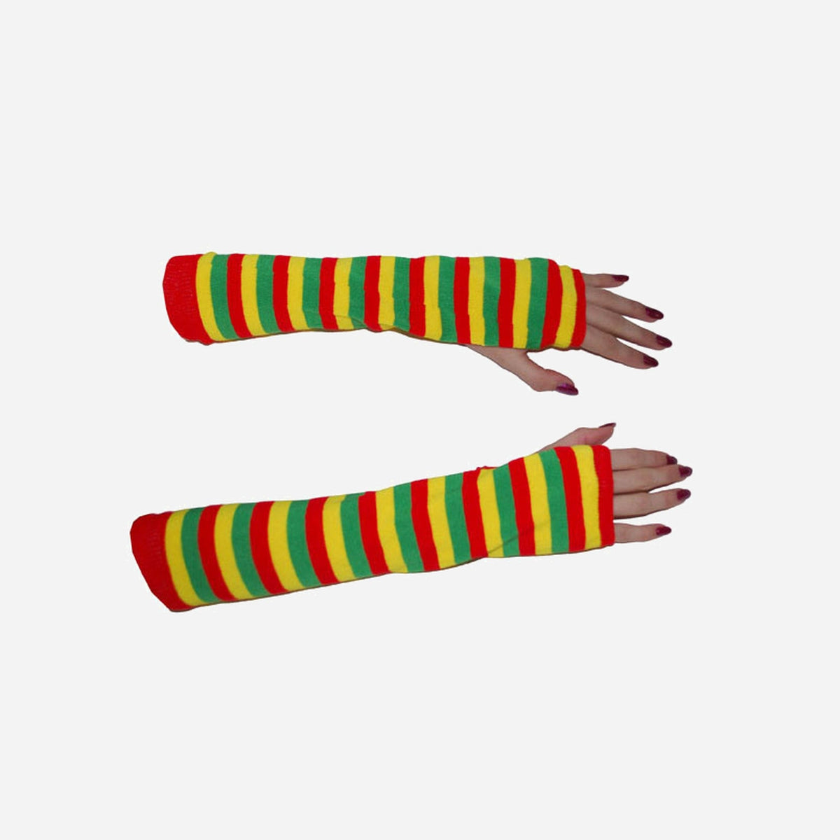 Paire de mitaines clown longs vert jaune rouge de déguisement