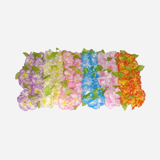 Collier de fleurs épais tahiti couleurs avec feuilles assorti 75 mm