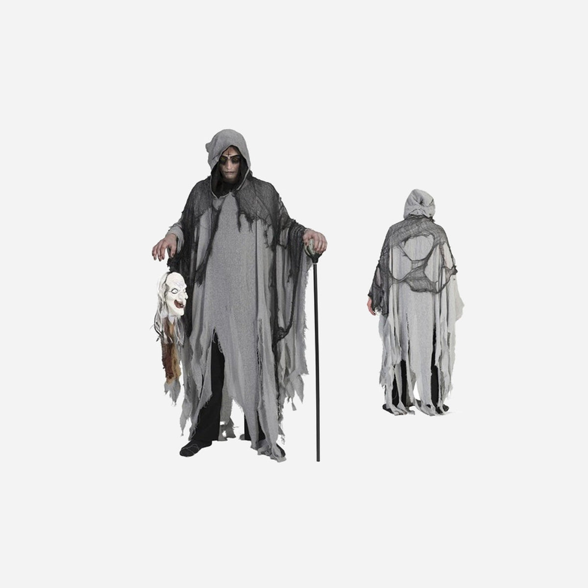 Cape de ghoule sorcier avec capuche grise adulte