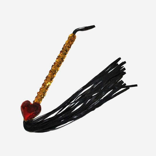 Fouet coeur & strass dorés 27 cm