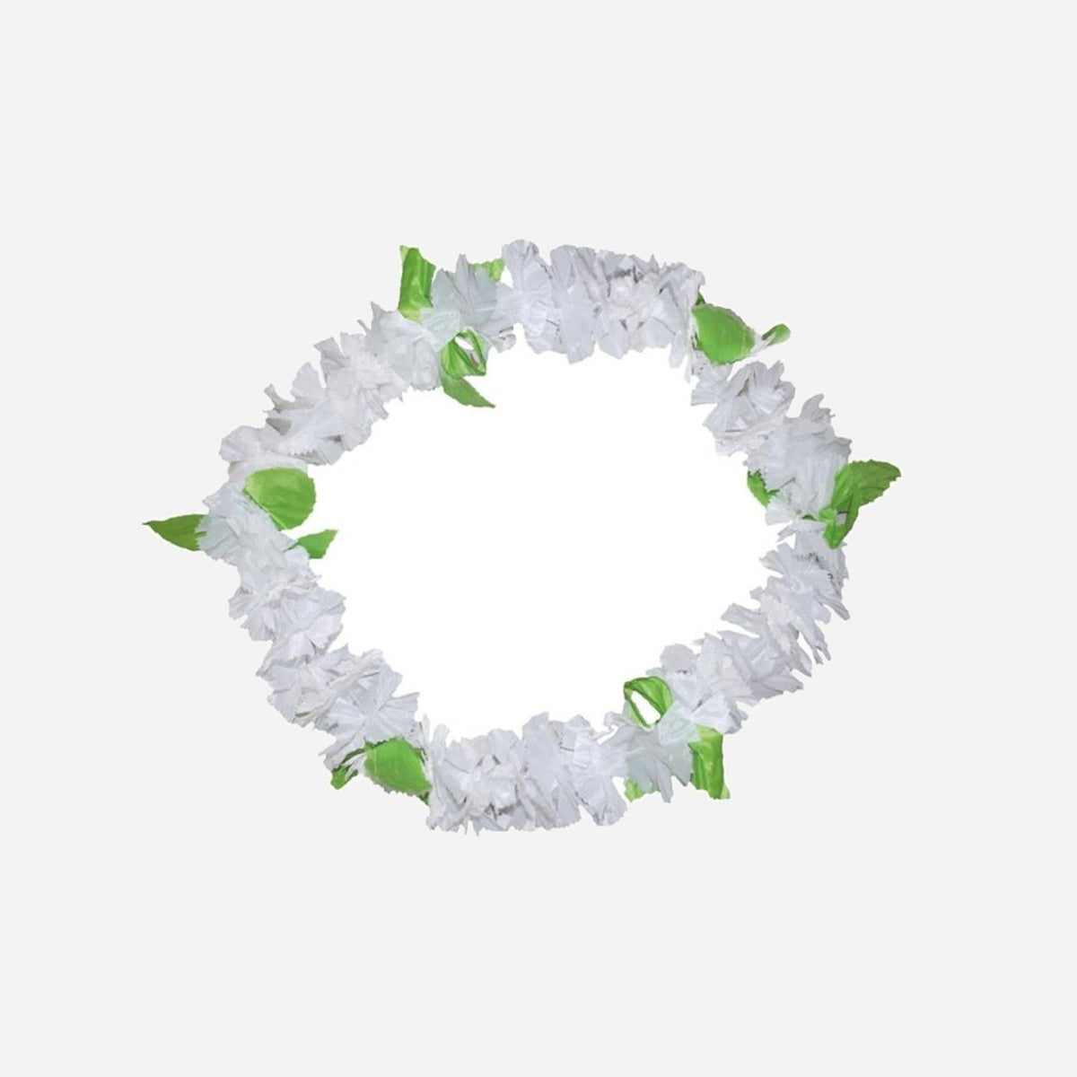 Collier de fleurs épais Tahiti Hawaï blanc avec feuilles vertes