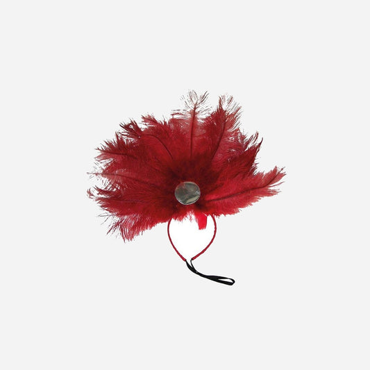 Serre-tête coiffe tiare carnaval à plumes rouge