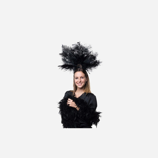 Serre-tête coiffe tiare carnaval à plumes noir