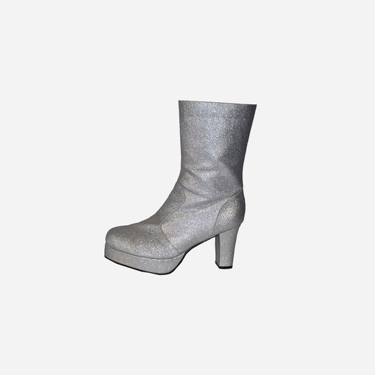 Paire de bottes à paillettes argent de déguisement
