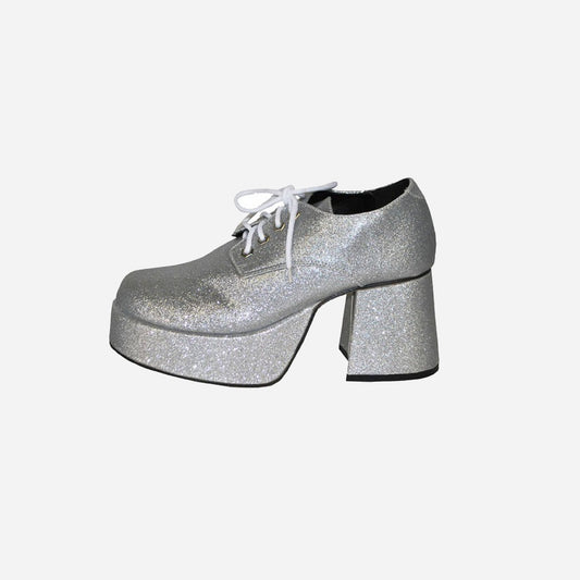 Paire de chaussures à talon & paillettes argent de déguisement