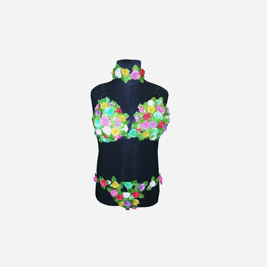 Set Tahiti Hawaï fleurs multicolores 3 pièces