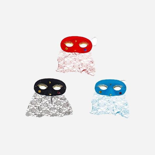 Masque loup avec motifs et voile effet dentelle assorti