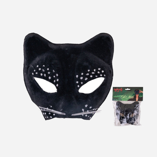 Demi-masque de chat noir avec strass adulte