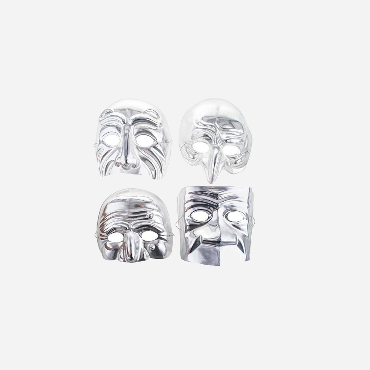 Demi masque coque carnaval métallisé argent assorti