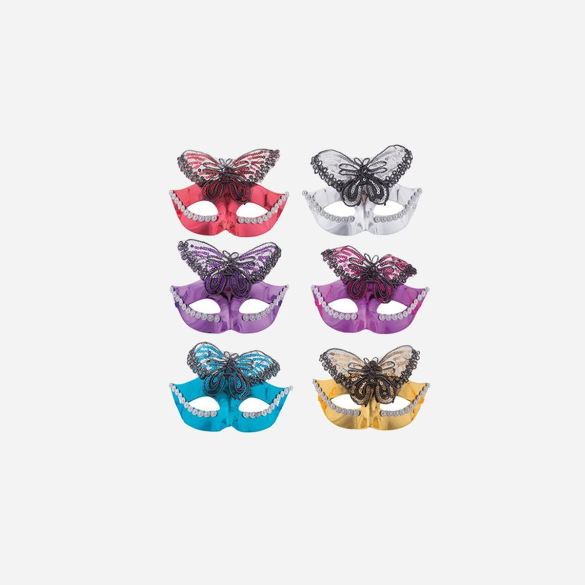 Masque loup métallisé avec papillon strass assorti