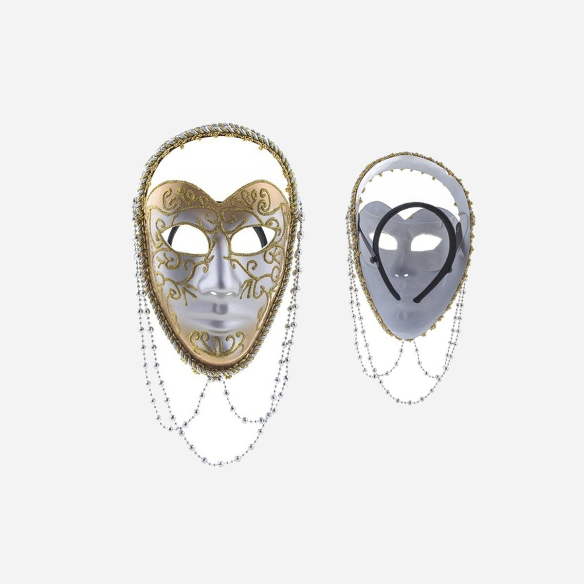 Masque coque vénitien visage or argent luxe adulte