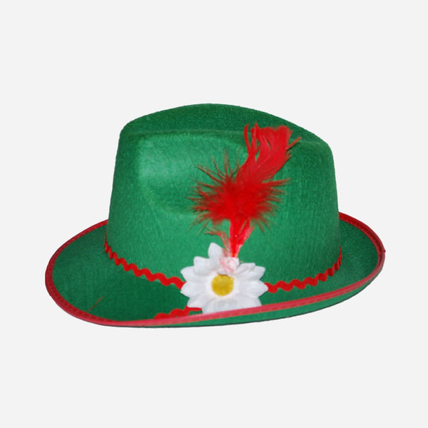 Chapeau Tyrolien feutrine vert avec plume enfant