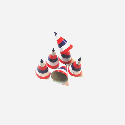 Lot de 6 chapeaux cône bleu blanc rouge france 16 cm